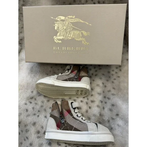 Burberry Scarpa Tennis Sneakers - Toddler Size 19 Light Trench Plaid Canvas - Picture 3 of 10